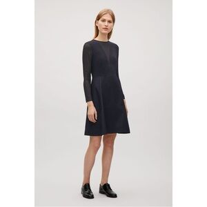 COS Navy Black Fit and Flare Dress with Sheer Panel Size 10 Business Casual